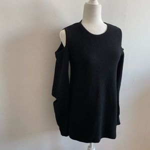 Sogi Black Waffle / Thermal Cold Shoulder Sweater
